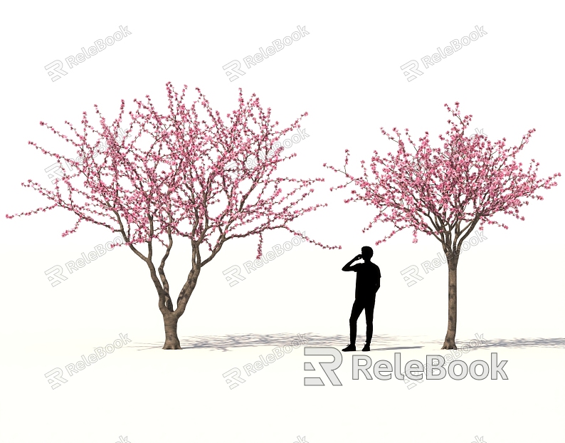 Landscape Peach Blossom Tree Tree Pool Shrubs Garden Cherry Blossom Tree Game Props model