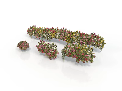 Decorative Plants With Pink Yellow Flowers And Green Leaves In Ball Garland Shapes 3d model
