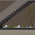 Modern Staircase Design With Wooden Wall Paneling Green Plants And Decorative Stones