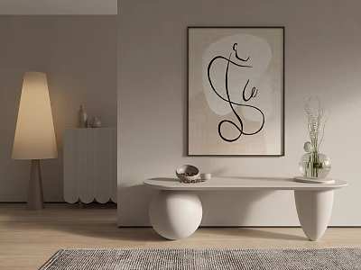 Modern Minimalist Interior Corner With Abstract Wall Art Floor Lamp And Decorative Vase 3d model
