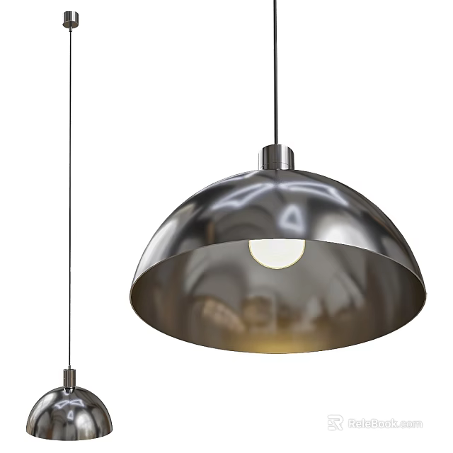 Modern Stainless Steel Pendant Light with Dome Shade and Warm Glow Hanging Design 3d model 