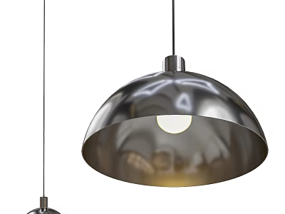 Modern Stainless Steel Pendant Light with Dome Shade and Warm Glow Hanging Design 3d model