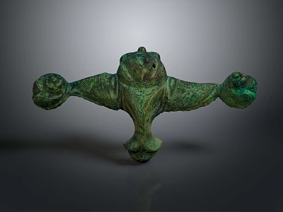 Ancient Bronze Sculpture Carving Featuring Green Patina and Tripartite Ornate Design 3d model