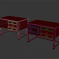 Elegant Red Wooden Desks With Drawers Cabinet And Golden Handles Classic Design