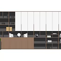 Modern White and Wooden Bookcase with Open Shelves Closed Cabinets and Decorative Items