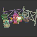 Traditional Handcrafted Woven Baskets Clay Pots And Fruits On Wooden Display Rack