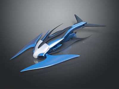 Blue Streamlined Futuristic Concept Model With Multiple Fins And Sleek Surface 3d model