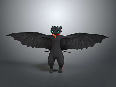 Game Movie Character Black Dragon With Large Wings Green Eyes And Red Collar 3d model