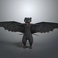 Game Movie Character Black Dragon With Large Wings Green Eyes And Red Collar