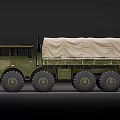 Green Military Utility Vehicle With Canvas Cargo Bed And Multi Wheel Design