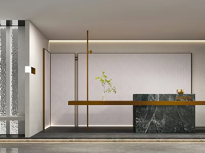 Modern Reception Desk With Marble Countertop And Green Plant Decoration 3d model
