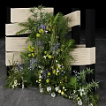 Photo Check In Spot Featuring Wooden Striped Structure Lush Green Plants And Colorful Flowers