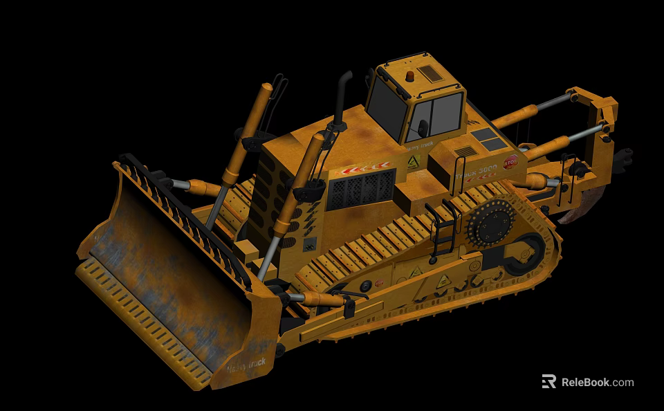 Heavy Duty Yellow Bulldozer With Tracks Large Blade And Mechanical Cab 3d model 