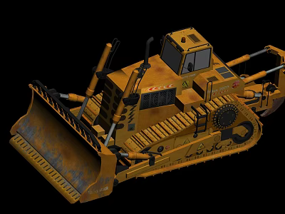 Heavy Duty Yellow Bulldozer With Tracks Large Blade And Mechanical Cab 3d model