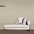 Poliform Light Gray Chaise Lounge With Wooden Legs Throw Pillows Beige Wall And Wooden Floor