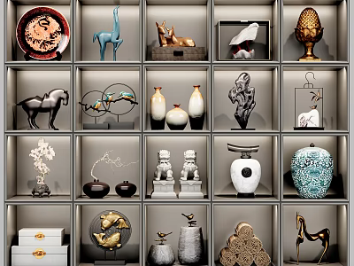 Decorative Ornament Set With Various Sculptures Vases And Animal Figures For Home Decor 3d model