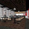Modern Hot Pot Restaurant Interior Design With Spacious Layout Pendant Lamps And Herringbone Flooring