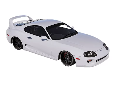 White Sleek Two Door Sports Car With Rear Spoiler And Sporty Wheels 3d model