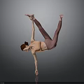 Woman Performing Yoga Handstand With One Hand Balancing Extended Legs On Dark Background