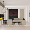 Modern Neutral Tone Living Room With Linear Recessed Fireplace And Comfortable Soft Sofa Armchairs
