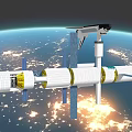Space Station Structure With Solar Panels And Space Shuttle Orbiting Earth