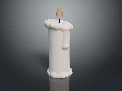 White Candle With Melted Wax And Burnt Wick On Dark Background 3d model