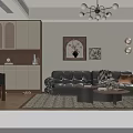 Modern Cozy Living And Dining Room With Dark Wood Furniture And Soft Warm Indoor Lighting