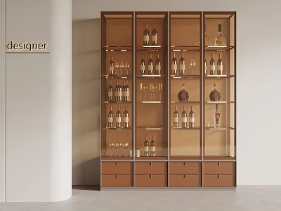 Modern Stylish Wine Cabinet Glass Door Design With Wine Bottles Glasses And Drawers 3d model