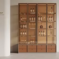 Modern Stylish Wine Cabinet Glass Door Design With Wine Bottles Glasses And Drawers