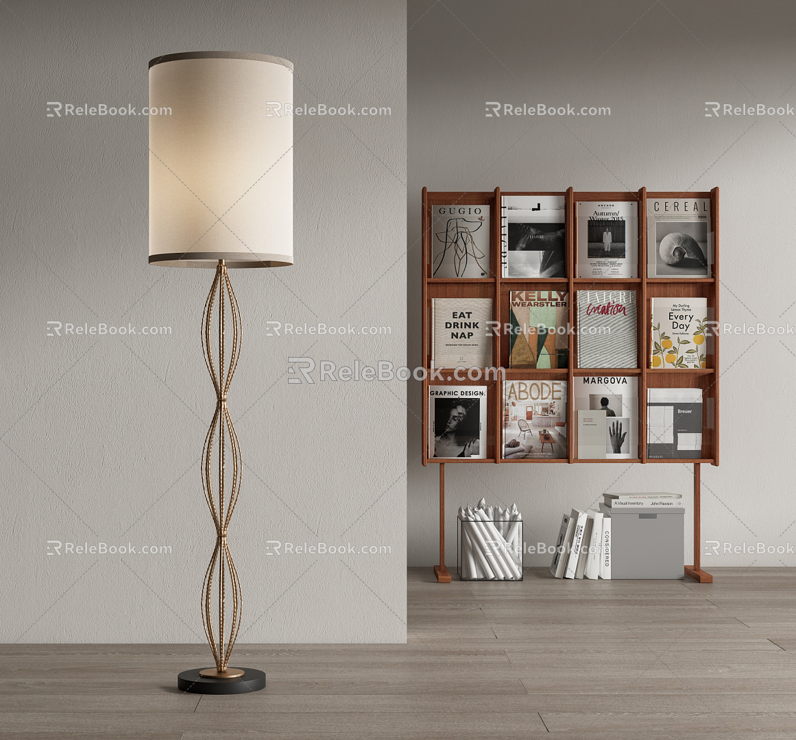 Modern Floor Lamp Bookshelf Books model