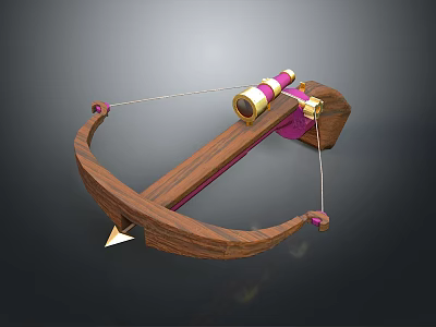 Wooden Bow Weapon With Decorative Red Accents Scope Attachment And Metal Arrow Tip 3d model