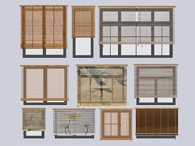 Stylish Window Blinds With Bamboo Wooden And Various Design For Home Interior 3d model