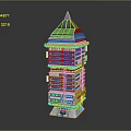 Modern High Rise Building Structure With Building System Sign Pyramid Roof And Colored Lighting
