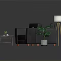 Grey Sofa And Coffee Table Set With Wooden Top Pillows Floor Lamp And Green Plant