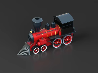 Vintage Red Black Steam Train Model With Yellow Stripes And Red Wheels 3d model