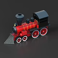 Vintage Red Black Steam Train Model With Yellow Stripes And Red Wheels