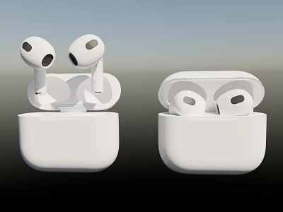 White Wireless Earbuds With Open Charging Case And Modern Design 3d model