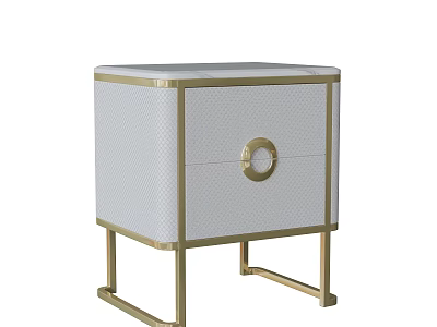 Elegant Modern Side Table With White Woven Cabinet Gold Frame And Round Handle 3d model