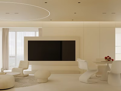 Modern White Living Dining Room Interior With TV Wall Sofa Dining Table And Chairs 3d model