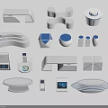 Contemporary Commercial Equipment With Sleek Display Units And Retail Counters
