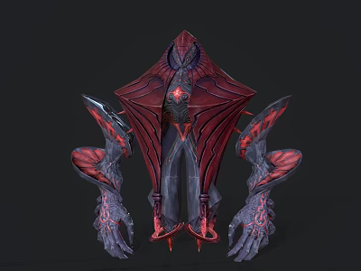 Game Movie Character With Red And Black Biomorphic Armor Design And Glowing Core 3d model