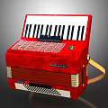 Red Accordion Musical Instrument With Black White Keys And Shoulder Strap