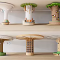 Creative Tree Shaped Columns With Bookshelves Small Platforms And Green Canopy Tops