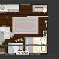 Cartoon Style Cozy Interior Scene With Stained Glass Windows Sofa Bookshelf Cabinets Plants And Appliances