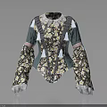 Women's Ruffled Floral Blouse With Bell Sleeves And Lace Trim