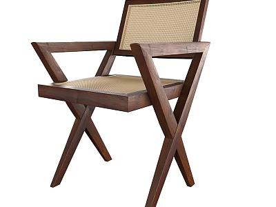 Wooden Frame Leisure Chair With Woven Backrest Crossed Legs And Padded Seat Design 3d model