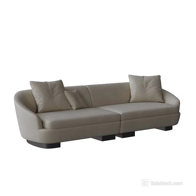 Modern Beige Sectional Sofa with Three Cushions and Black Legs Design 3d model
