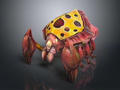 Exotic Animal With Yellow Spotted Carapace Red Claws And Multiple Legs Structure 3d model