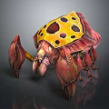 Exotic Animal With Yellow Spotted Carapace Red Claws And Multiple Legs Structure