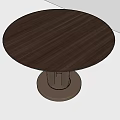 Round Dark Wooden Dining Table With Cylindrical Base And Smooth Surface 3d model